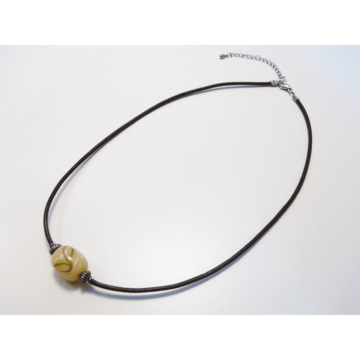 願魂】蜻蛉玉 本革紐ネックレス（アジャスター付） 龍虹（黄） LN2-SA