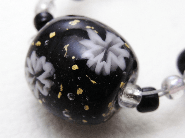 とんぼ玉 ビーズワイヤーストラップ(黒) STW-12|ハンドメイドの携帯 とんぼ玉 ビーズワイヤーストラップ(黒) STW-12|ハンドメイドの携帯